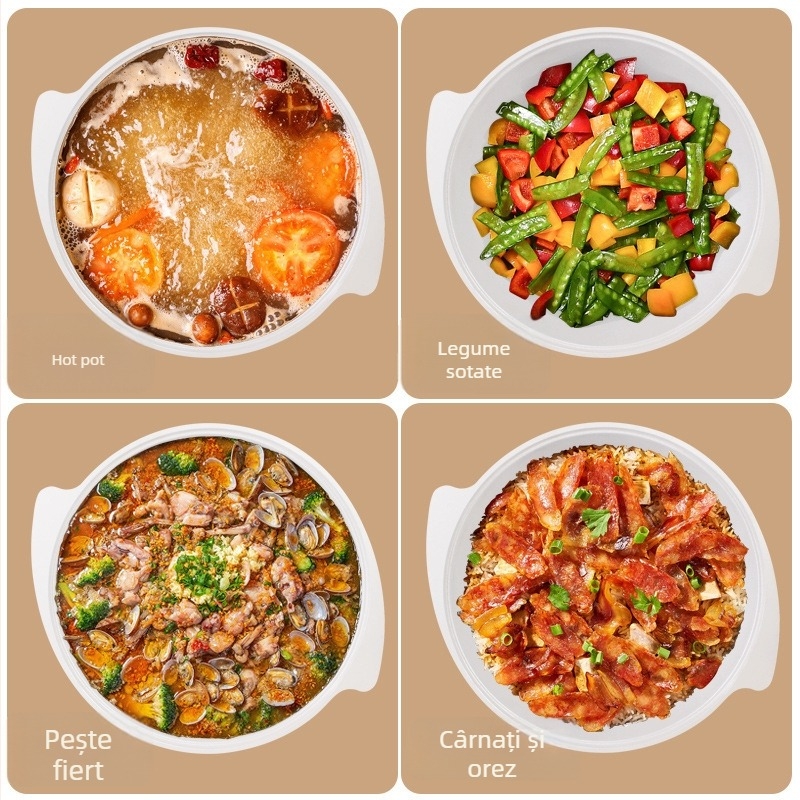 Oală mare de supă din aluminiu antiaderent, cu două mânere, capac integrat, bază dublă, capacitate 5 L
