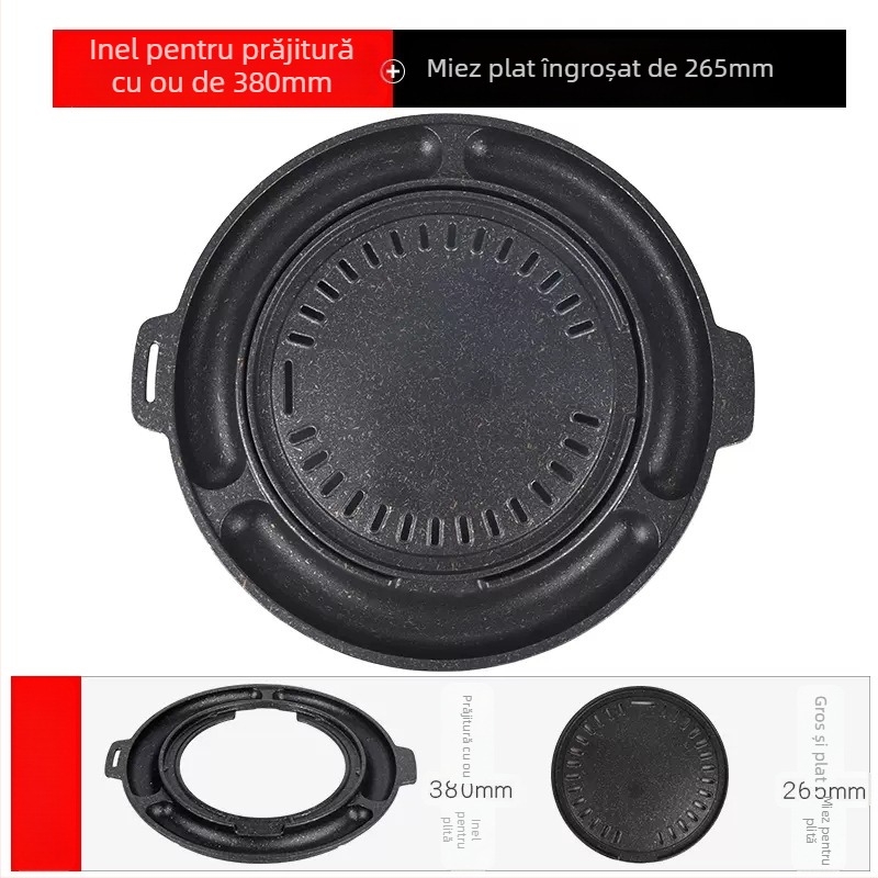 Tigaie rotundă pentru grătar în stil coreean, cu aliaj de aluminiu și strat de piatră, antiaderentă, fără fum, ușor de curățat