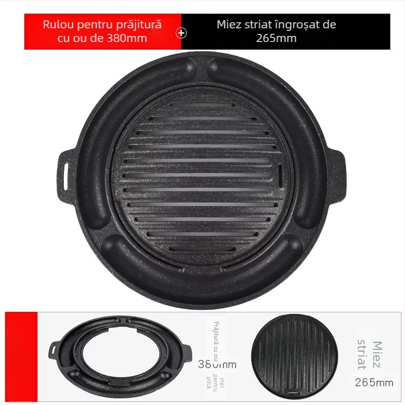 Tigaie rotundă pentru grătar în stil coreean, cu aliaj de aluminiu și strat de piatră, antiaderentă, fără fum, ușor de curățat
