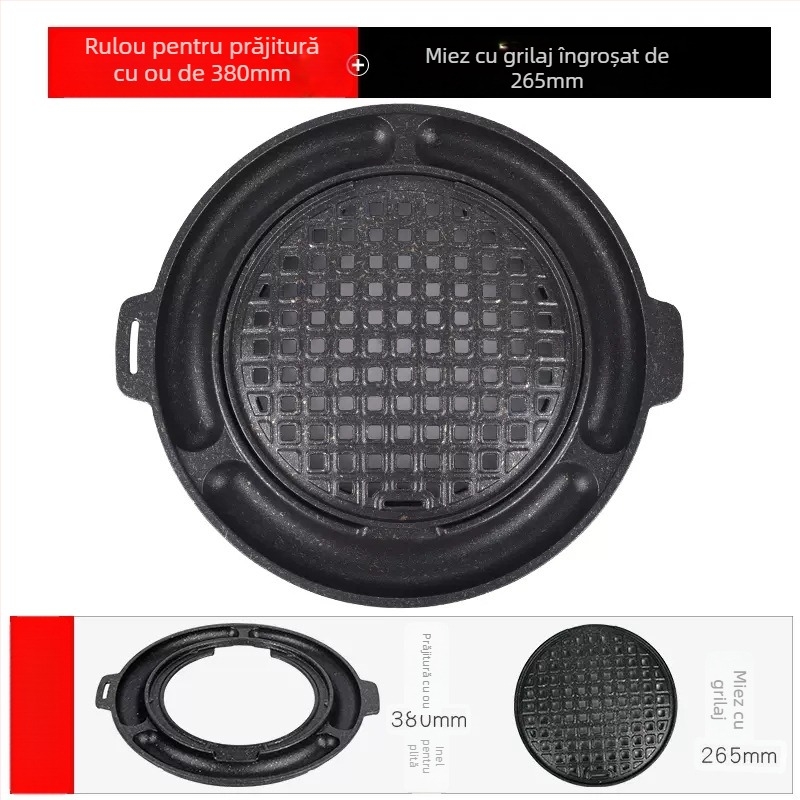 Tigaie rotundă pentru grătar în stil coreean, cu aliaj de aluminiu și strat de piatră, antiaderentă, fără fum, ușor de curățat