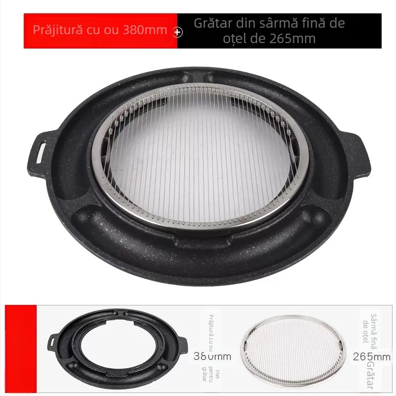 Tigaie rotundă pentru grătar în stil coreean, cu aliaj de aluminiu și strat de piatră, antiaderentă, fără fum, ușor de curățat
