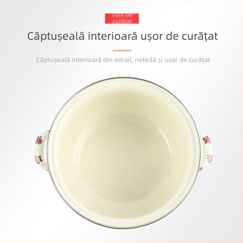 Set de cinci oale emailate, 18-26 cm, cu capace din sticlă, incluzând oală cu două mânere