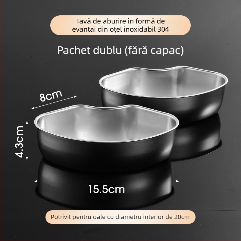 Cutie de abur din oțel inoxidabil 304, în formă de ventilator, pentru oală electrică de gătit orez; bol de abur cu compartimente, tavă de abur și ceașcă cu capac