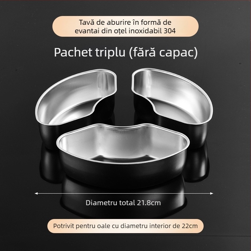 Cutie de abur din oțel inoxidabil 304, în formă de ventilator, pentru oală electrică de gătit orez; bol de abur cu compartimente, tavă de abur și ceașcă cu capac