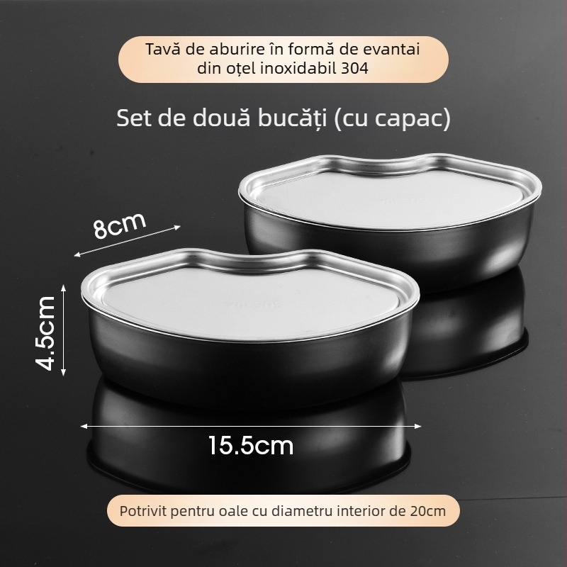 Cutie de abur din oțel inoxidabil 304, în formă de ventilator, pentru oală electrică de gătit orez; bol de abur cu compartimente, tavă de abur și ceașcă cu capac