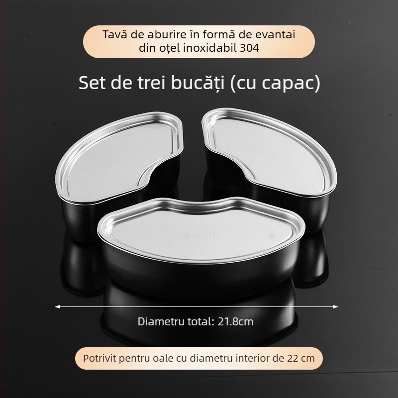 Cutie de abur din oțel inoxidabil 304, în formă de ventilator, pentru oală electrică de gătit orez; bol de abur cu compartimente, tavă de abur și ceașcă cu capac
