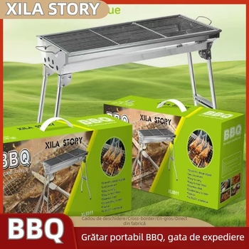 Grill exterior din oțel inoxidabil, cu cărbune, portabil și pliabil