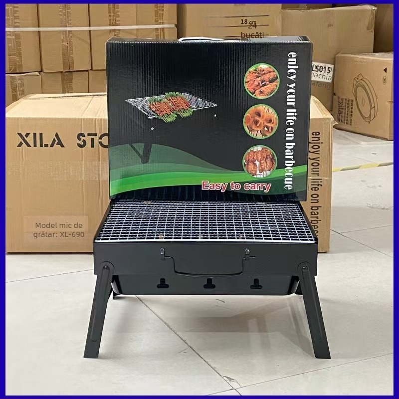 Grill exterior din oțel inoxidabil, cu cărbune, portabil și pliabil