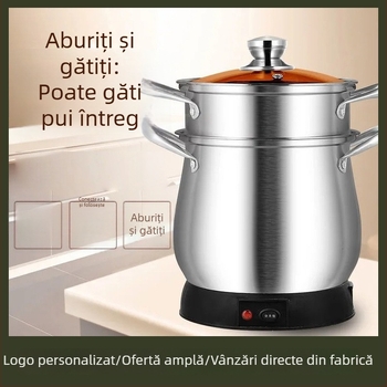 Oală electrică de gătit la abur, două etaje, cu capac și grilă de abur, capacitate mare