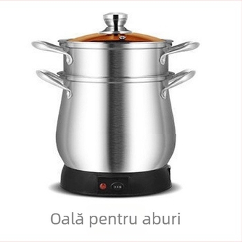 Oală electrică de gătit la abur, două etaje, cu capac și grilă de abur, capacitate mare