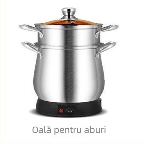 Oală electrică de gătit la abur, două etaje, cu capac și grilă de abur, capacitate mare