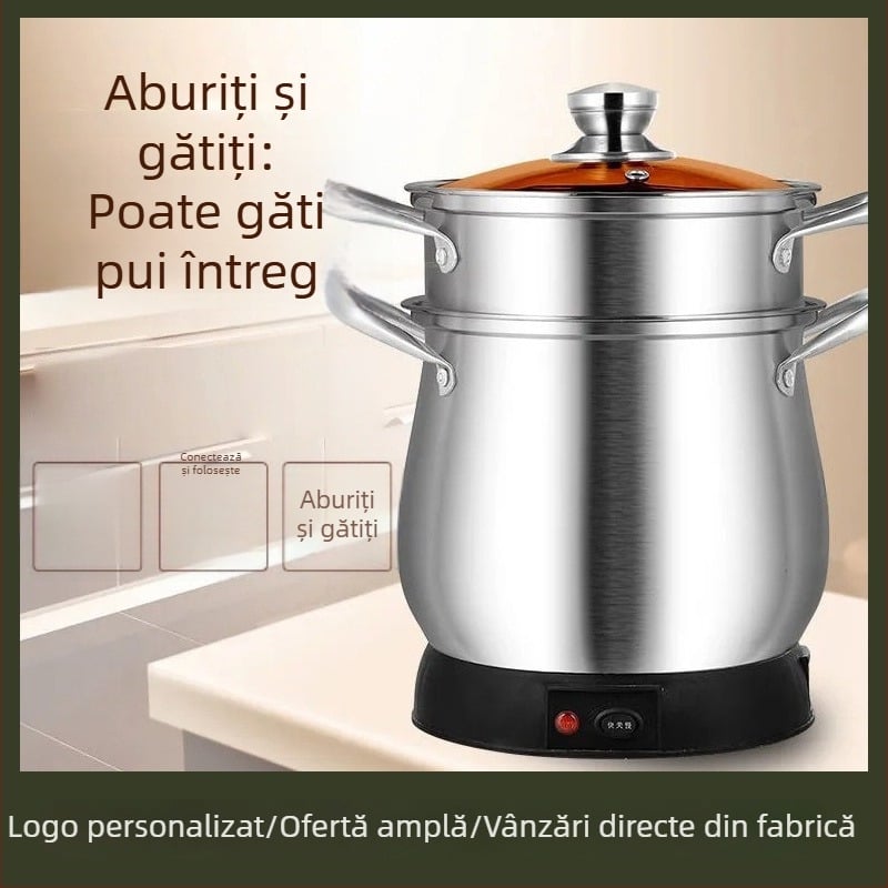Oală electrică de gătit la abur, două etaje, cu capac și grilă de abur, capacitate mare