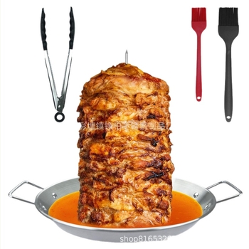 Grill vertical din oțel inoxidabil cu tavă pentru pui, accesoriu cu 3 grătare detașabile și perie cu mănuși