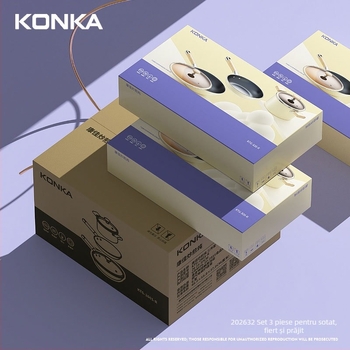 Konka Moonlight White Set Cadou din trei piese: wok, tigaie și oală de supă, cu strat antiaderent