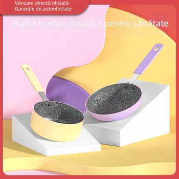 Set Maifan stone: tigaie mini antiaderentă și oală de supă, aluminiu mov, capac din sticlă