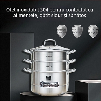 Vas de abur din oțel inoxidabil 304, 3 straturi, capacitate mare, compatibil cu toate plitele, fără transfer de miros