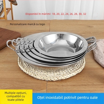 Oală din oțel inoxidabil cu margine lată, grosime dublă, mâner dublu, ustensile profesionale pentru hoteluri și restaurante, în stoc