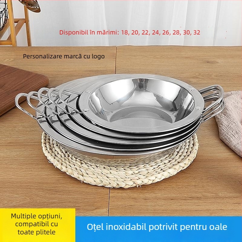 Oală din oțel inoxidabil cu margine lată, grosime dublă, mâner dublu, ustensile profesionale pentru hoteluri și restaurante, în stoc