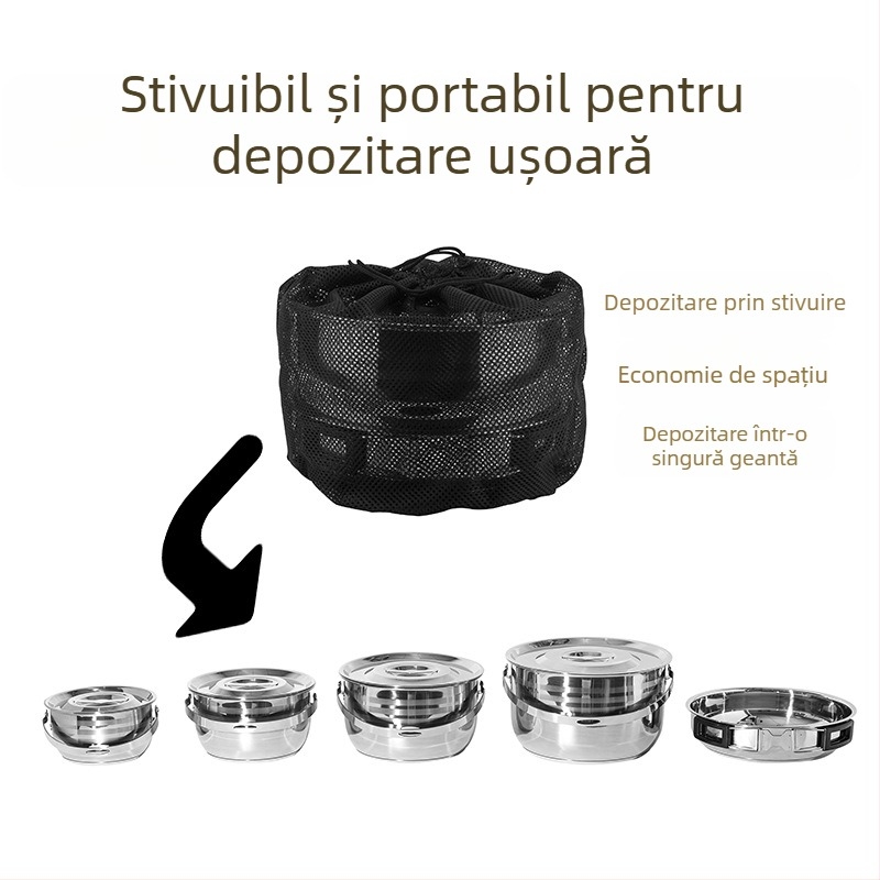 Set de vase pentru exterior — portabil pentru camping, ustensile de bucătărie pentru picnic, tigăi și set complet de plită