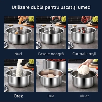 Set de vase din oțel inoxidabil, cinci piese cu capace; include oală thailandeză și oală indiană