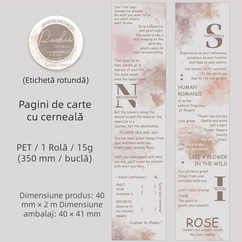 Bandă PET Ketchup Girl, seria Umbra și Poezia, 6 modele transparente cu temă în engleză pentru autocolante DIY