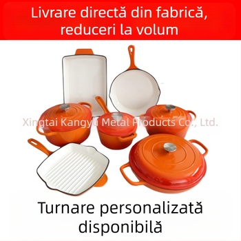 Set nou de vase emailate din fontă pentru aburire și fierbere, include tigaie, 11 piese, fund plat