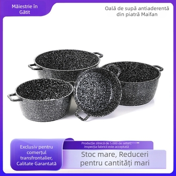 Set oale pentru supă cu Piatră Maifan, oală cu două mâneri, capacitate mare, fund dublu din aliaj de aluminiu, potrivite pentru gătit la cărbuni