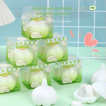 Radieră în formă de usturoi, design desen animat, set pentru elevi