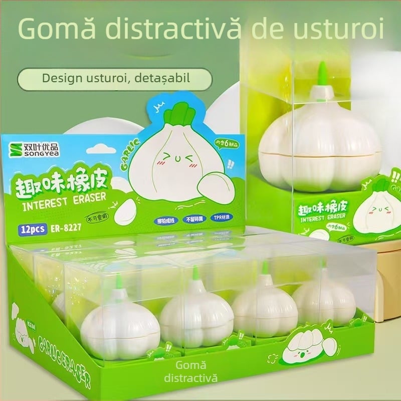 Radieră în formă de usturoi – pentru copii, relaxare creativă, șters curat, fără reziduuri