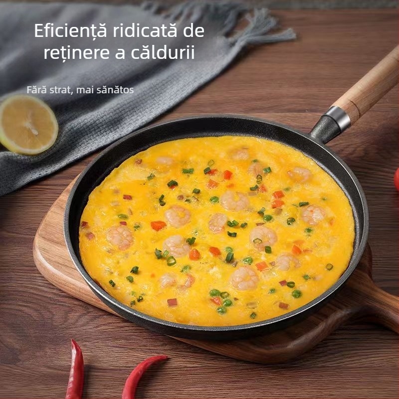 Tigaie din fontă îngroșată pentru pizza și clătite, fără strat, fund plat