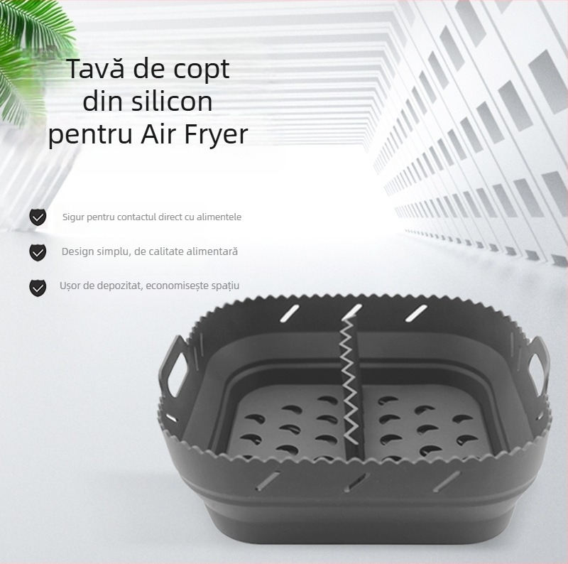 Covoraș pătrat din silicon pentru friteuza cu aer, tavă de copt pliabilă de 8 inch cu separator