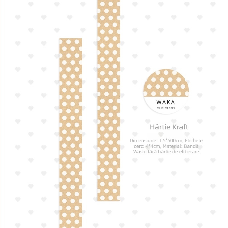 Waka Waka Bandă Washi cu buline pentru jurnal – Stickere decorative, Puncte colorate, Se desprinde, Materiale de colaj în stil japonez