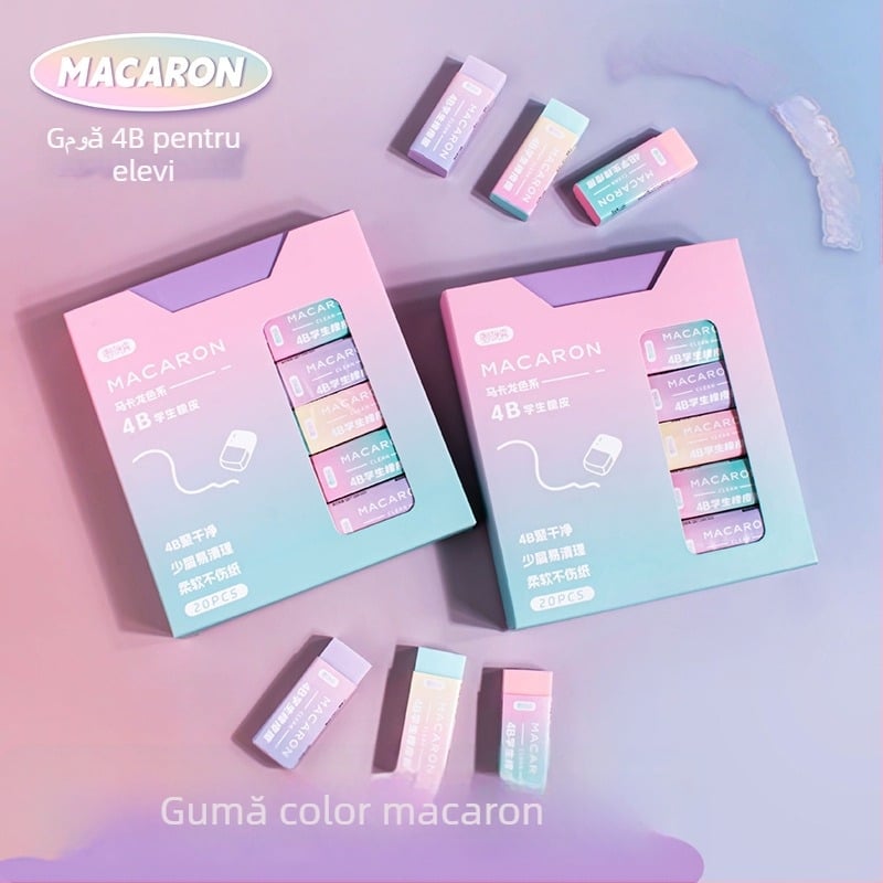 Radieră în stil macaron, multicoloră 4B, pentru elevi, moi și fără urme, set de 20 buc.