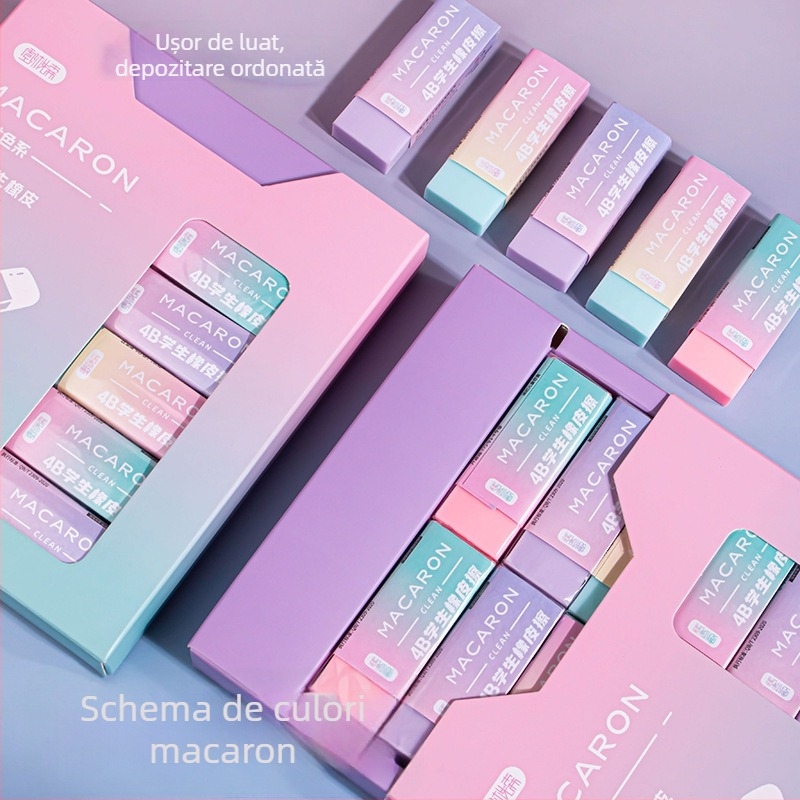 Radieră în stil macaron, multicoloră 4B, pentru elevi, moi și fără urme, set de 20 buc.