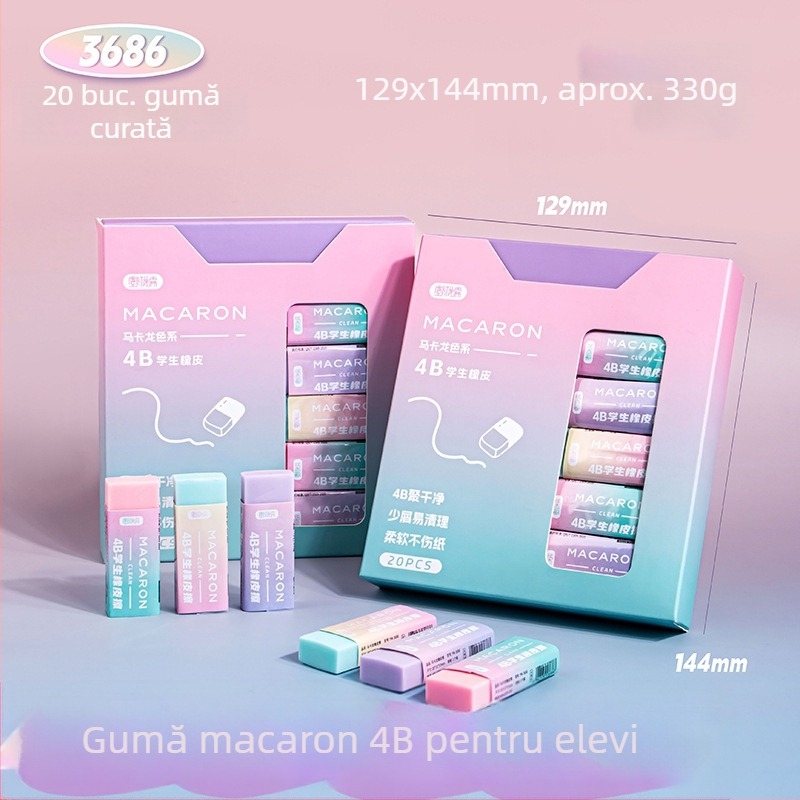 Radieră în stil macaron, multicoloră 4B, pentru elevi, moi și fără urme, set de 20 buc.