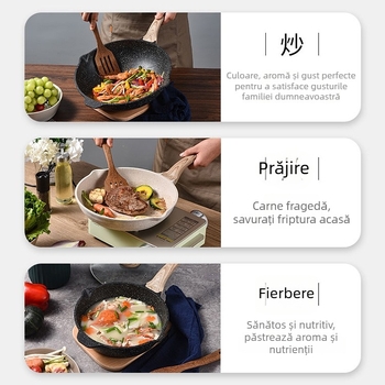 Cindy Coco Tigaie cu piatră Maifan – antiaderentă, compatibilă cu inducția; tigăi pentru prăjit 24 cm și 28 cm, tigă cu capac de 24 cm și 28 cm, wok de 32 cm cu capac
