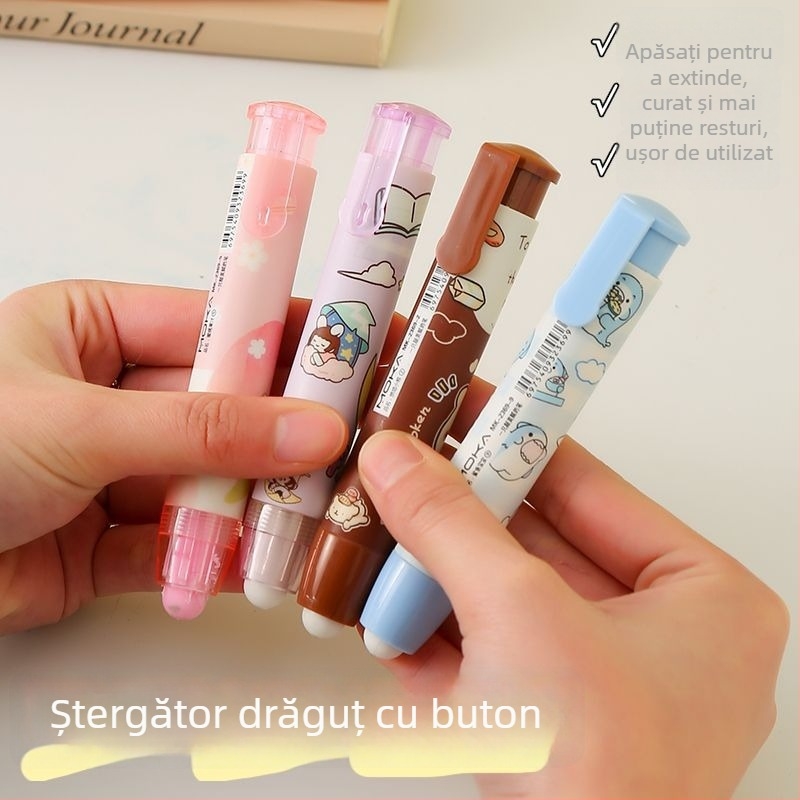 Radieră în formă de desene animate, cu acționare prin apăsare, curată, fără firimituri și urme, nucleu înlocuibil, cadou creativ pentru copii