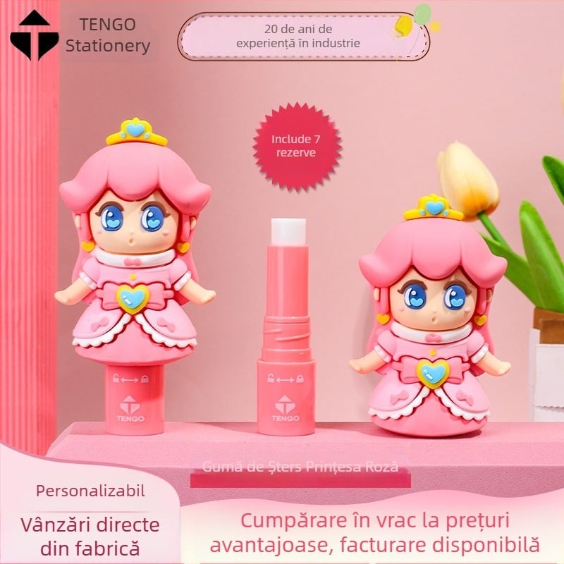 Radieră desen – drăguță, fără praf, prințesă roz, textură piele de elefant, papetărie originală pentru elevi, cutie-surpriză
