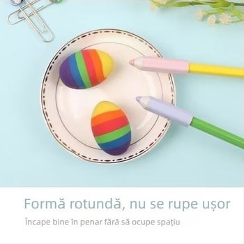 Două gume de șters în formă de ou de Paște, ambalaj mare, design drăguț de desene animate, în culori curcubeu, gume rotunde pentru creion