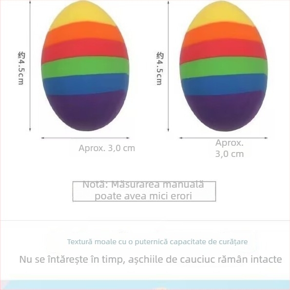 Două gume de șters în formă de ou de Paște, ambalaj mare, design drăguț de desene animate, în culori curcubeu, gume rotunde pentru creion