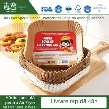 Hârtie de copt pentru air fryer cu covoraș BBQ, hârtie groasă cu acoperire din silicon alimentar, absorbantă de ulei și separatoare de ulei