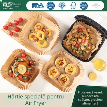 Hârtie de copt pentru air fryer cu covoraș BBQ, hârtie groasă cu acoperire din silicon alimentar, absorbantă de ulei și separatoare de ulei