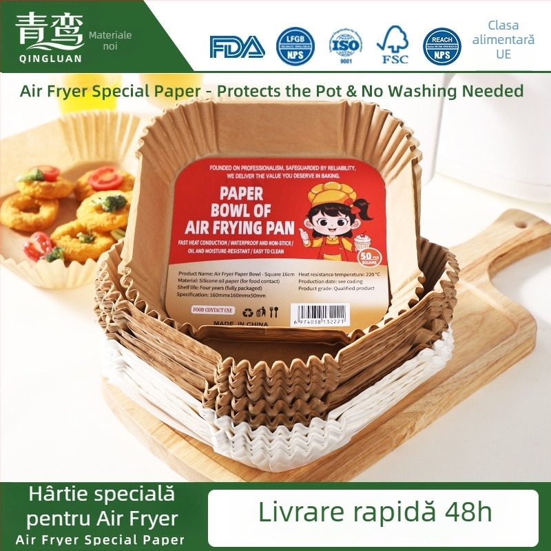 Hârtie de copt pentru air fryer cu covoraș BBQ, hârtie groasă cu acoperire din silicon alimentar, absorbantă de ulei și separatoare de ulei
