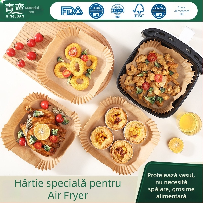 Hârtie de copt pentru air fryer cu covoraș BBQ, hârtie groasă cu acoperire din silicon alimentar, absorbantă de ulei și separatoare de ulei