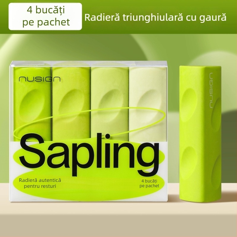 Deli Ns799 Radieră triunghiulară verde cu colector de rumegușuri