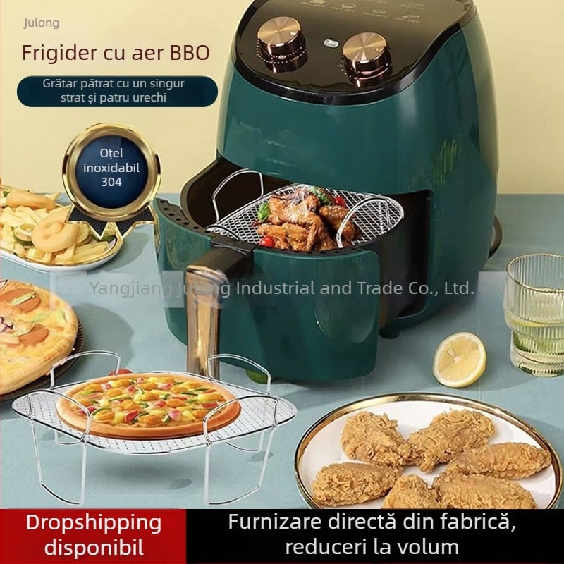 Grătar din oțel inoxidabil 304, pătrat, cu patru picioare, pentru friteza cu aer și cuptor, cu plasă de drenare a uleiului
