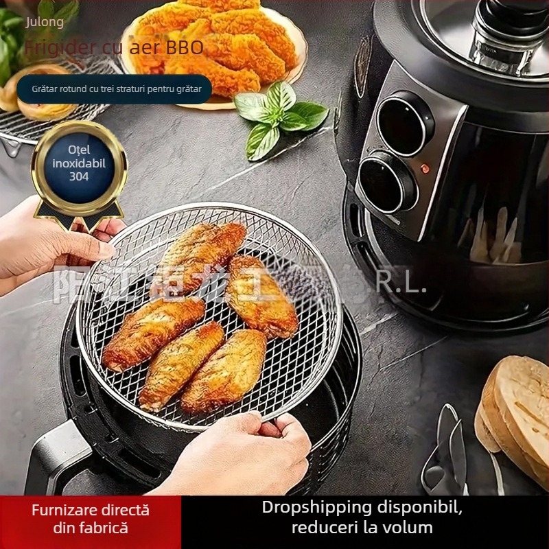 Grătar din oțel inoxidabil 304, pătrat, cu patru picioare, pentru friteza cu aer și cuptor, cu plasă de drenare a uleiului