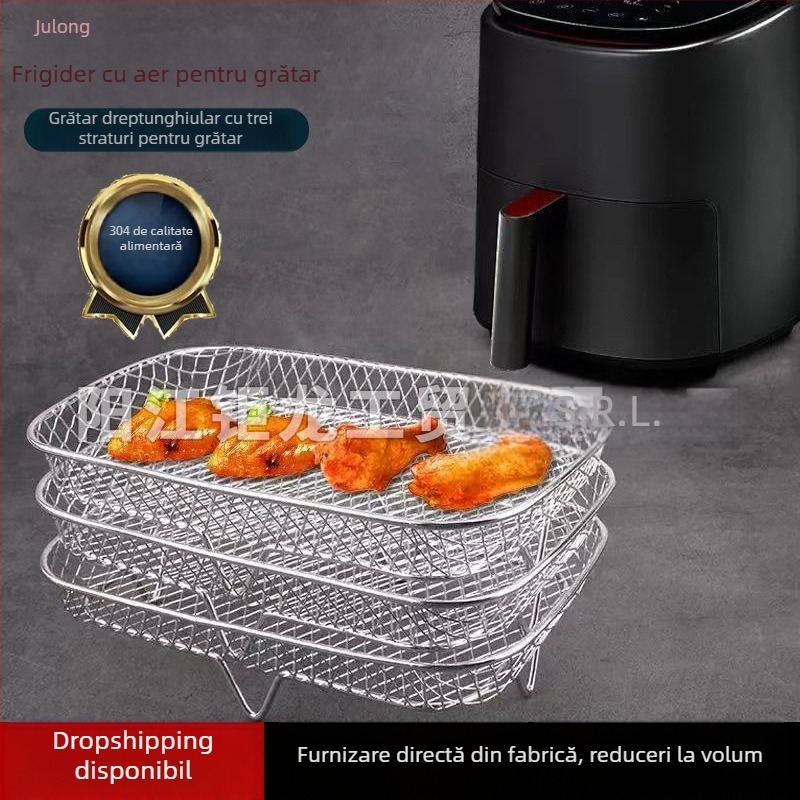 Grătar din oțel inoxidabil 304, pătrat, cu patru picioare, pentru friteza cu aer și cuptor, cu plasă de drenare a uleiului
