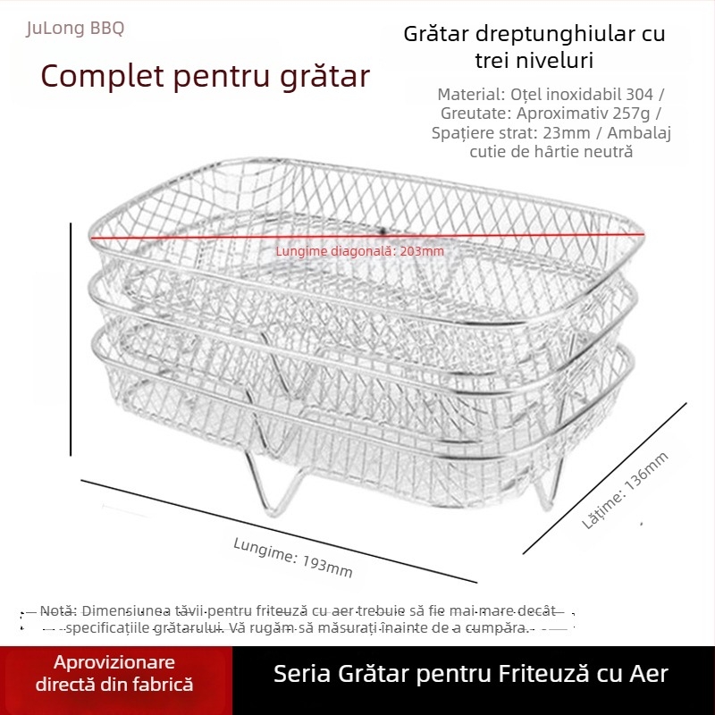 Grătar din oțel inoxidabil 304, pătrat, cu patru picioare, pentru friteza cu aer și cuptor, cu plasă de drenare a uleiului