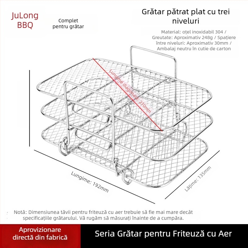 Grătar din oțel inoxidabil 304, pătrat, cu patru picioare, pentru friteza cu aer și cuptor, cu plasă de drenare a uleiului